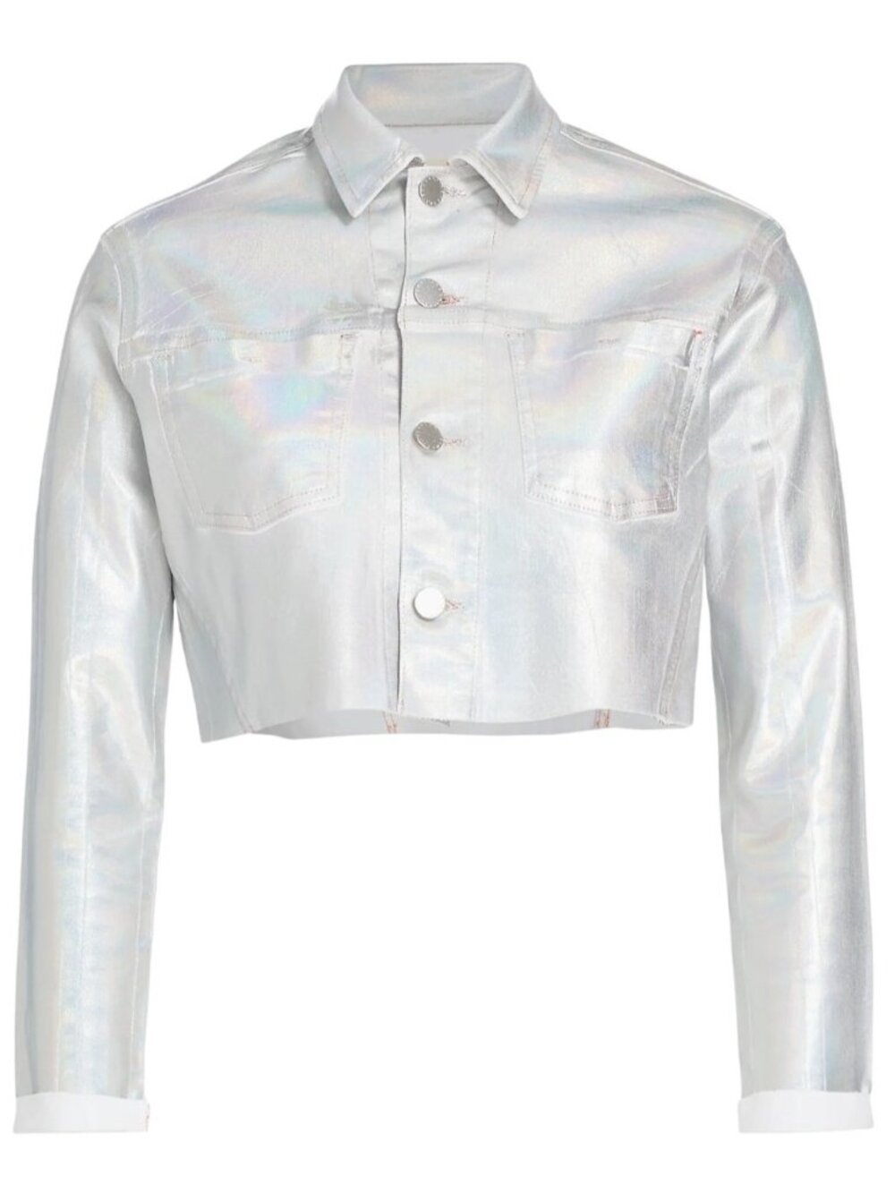 L’AGENCE Wesley Crop Silver Denim Jacket Size Large New